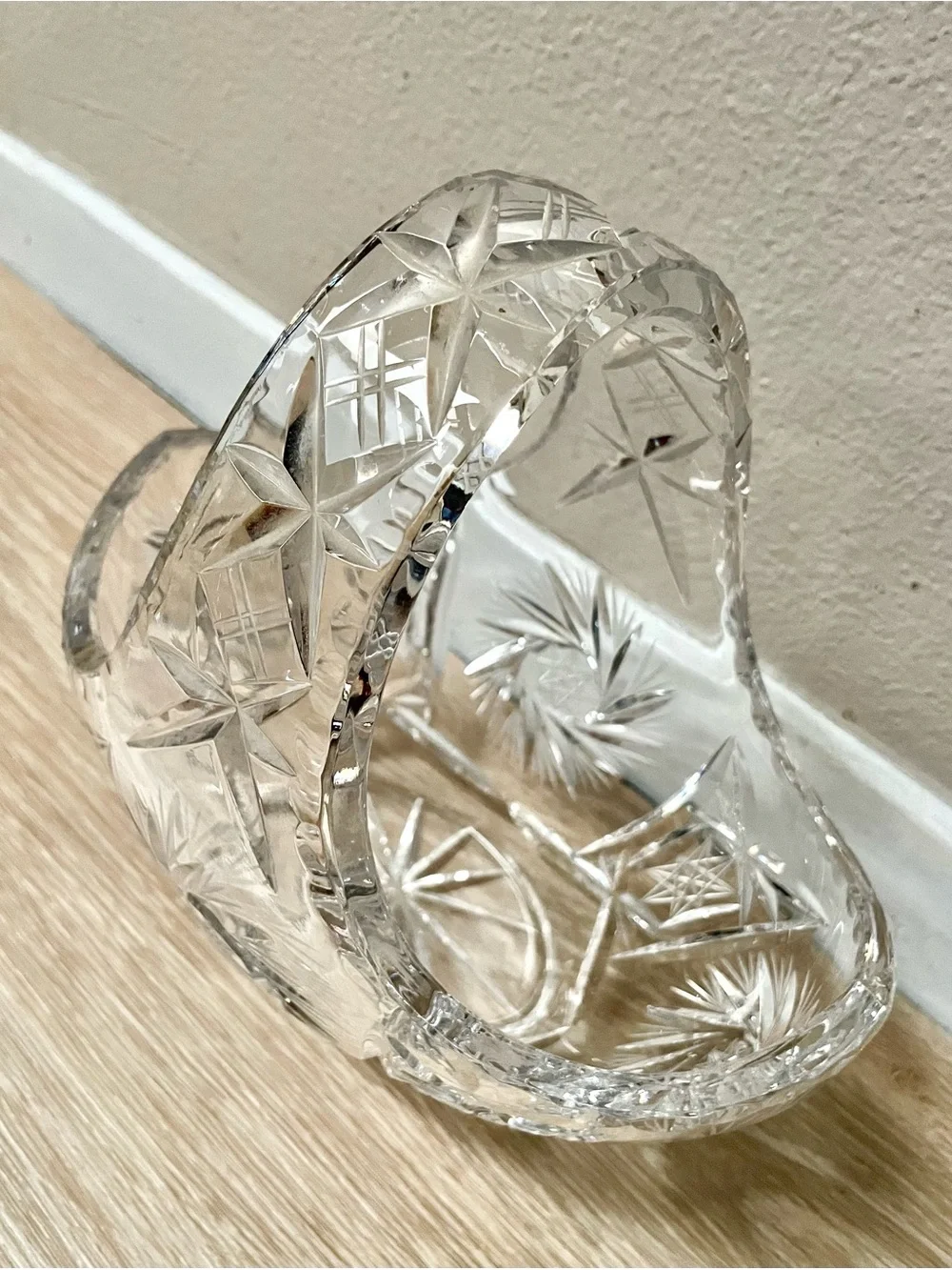 Cut Crystal Basket — Clear Glass Decorative Bowl